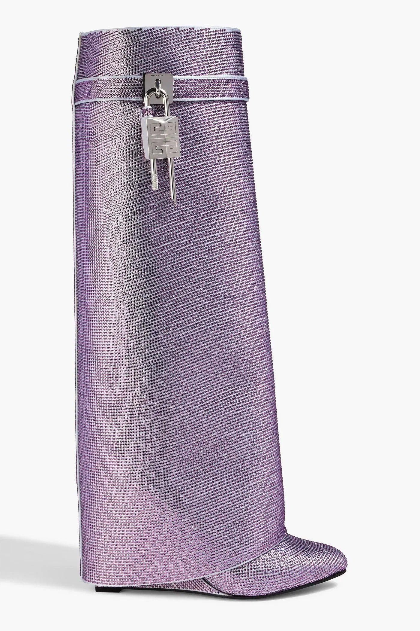 Givenchy Shark Lock Crystal-Embellished Satin Knee Boots Lavender Women's