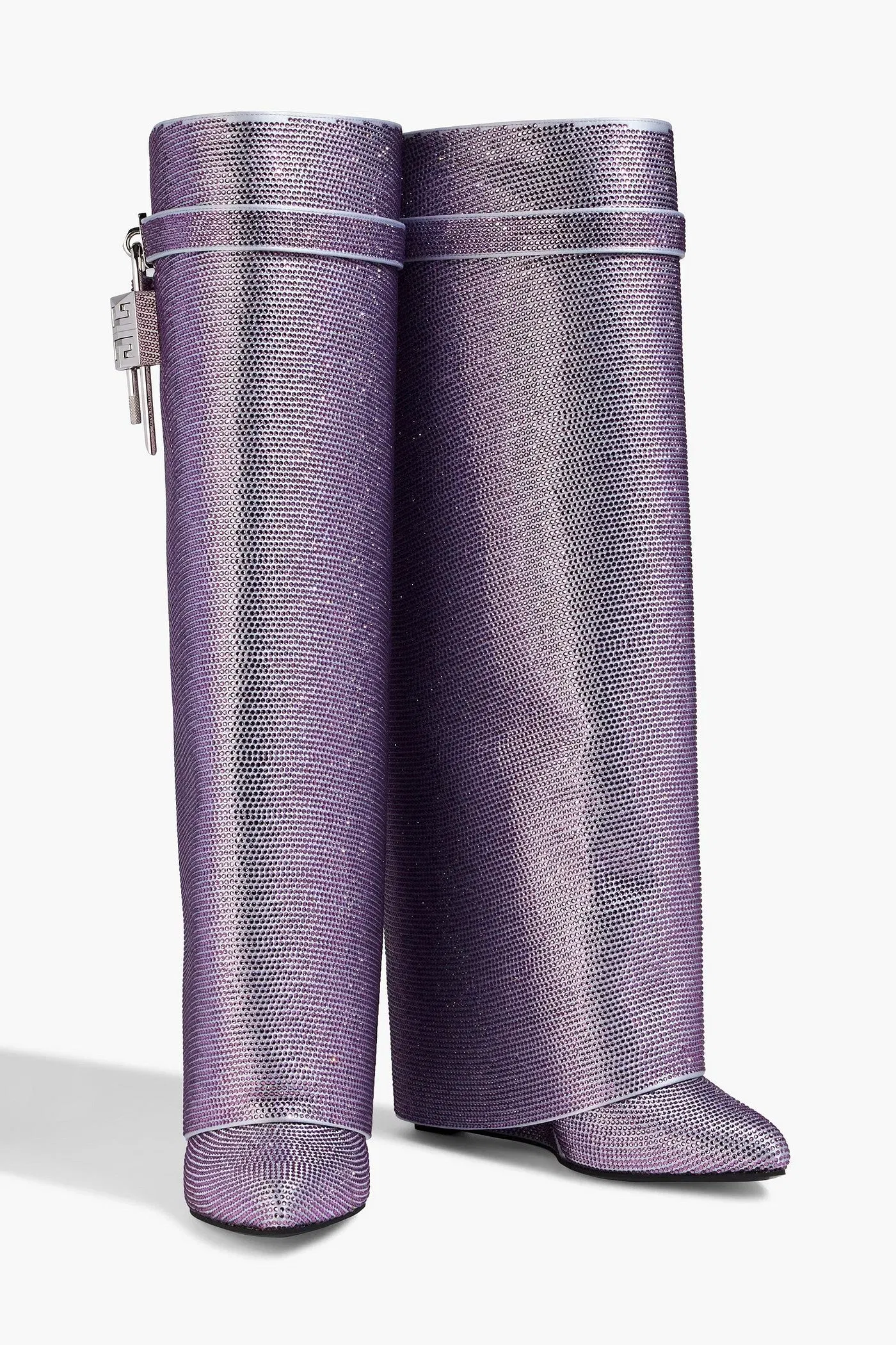 Givenchy Shark Lock Crystal-Embellished Satin Knee Boots Lavender Women's