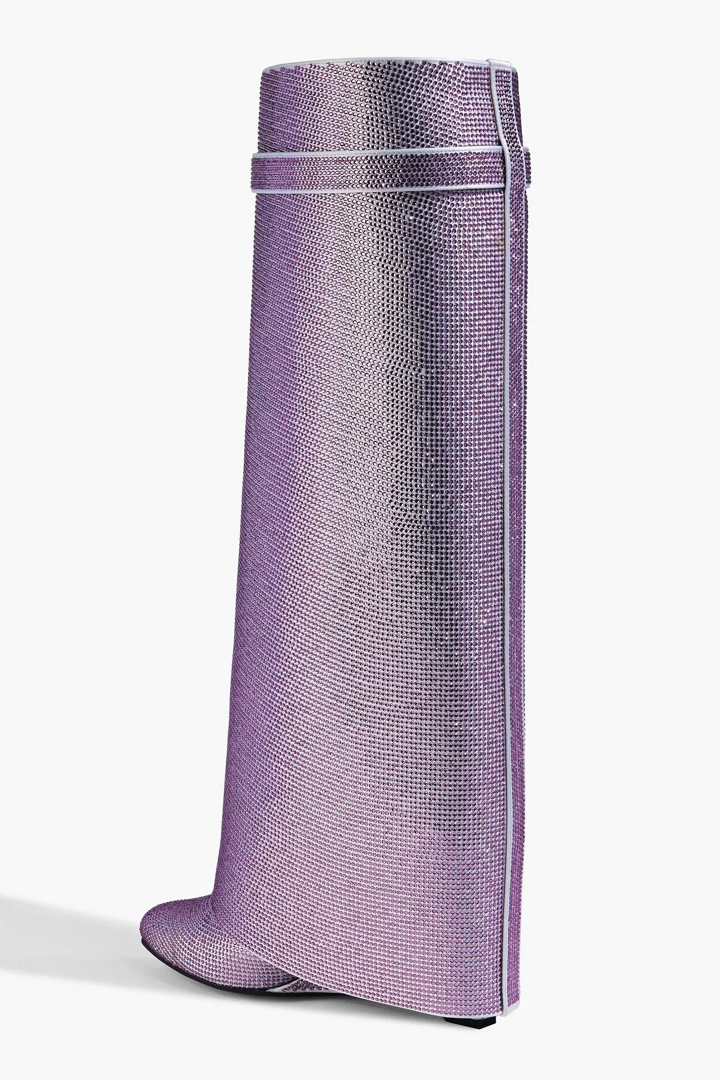 Givenchy Shark Lock Crystal-Embellished Satin Knee Boots Lavender Women's