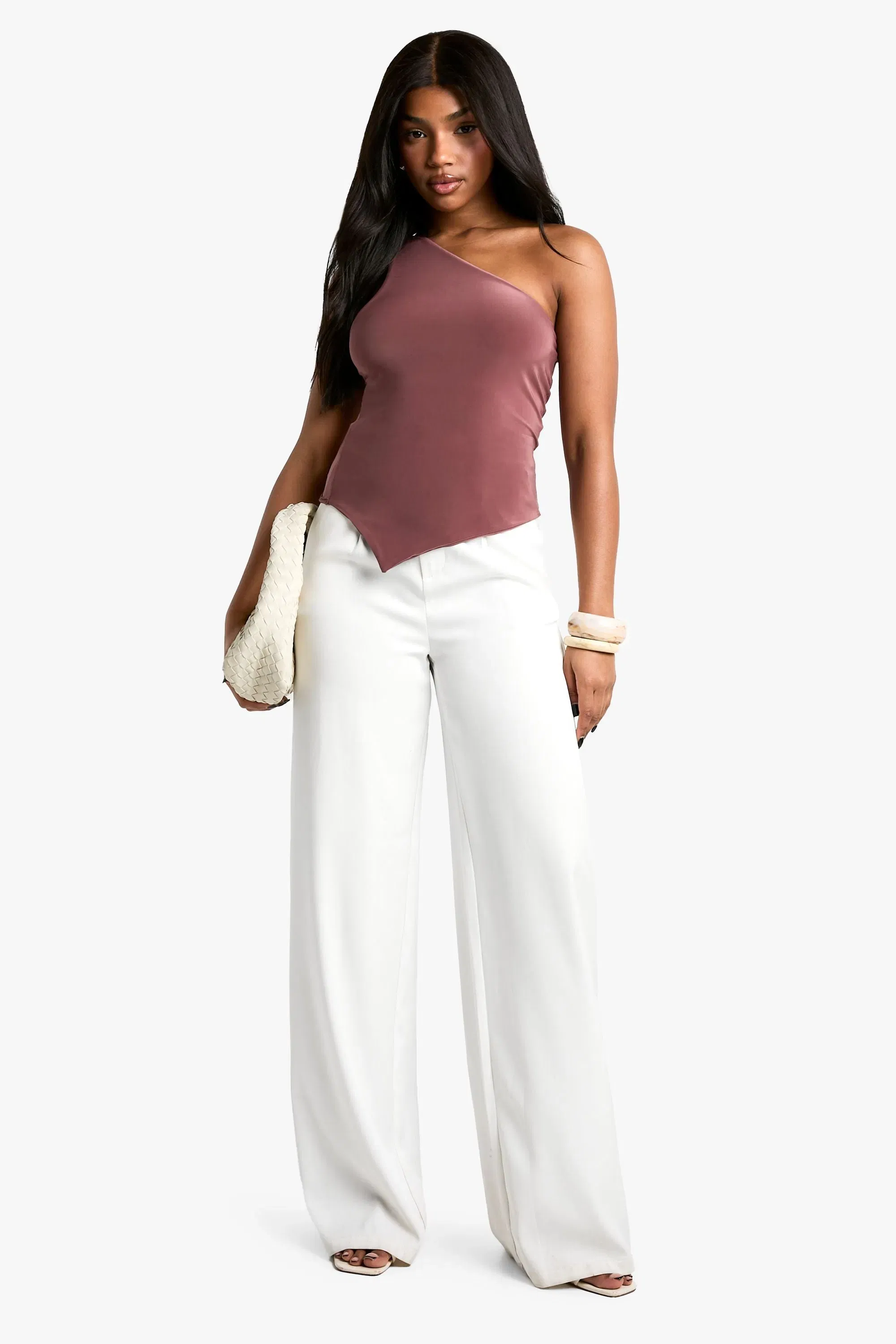 Double Layer Slinky One Shoulder Asym Hem Top