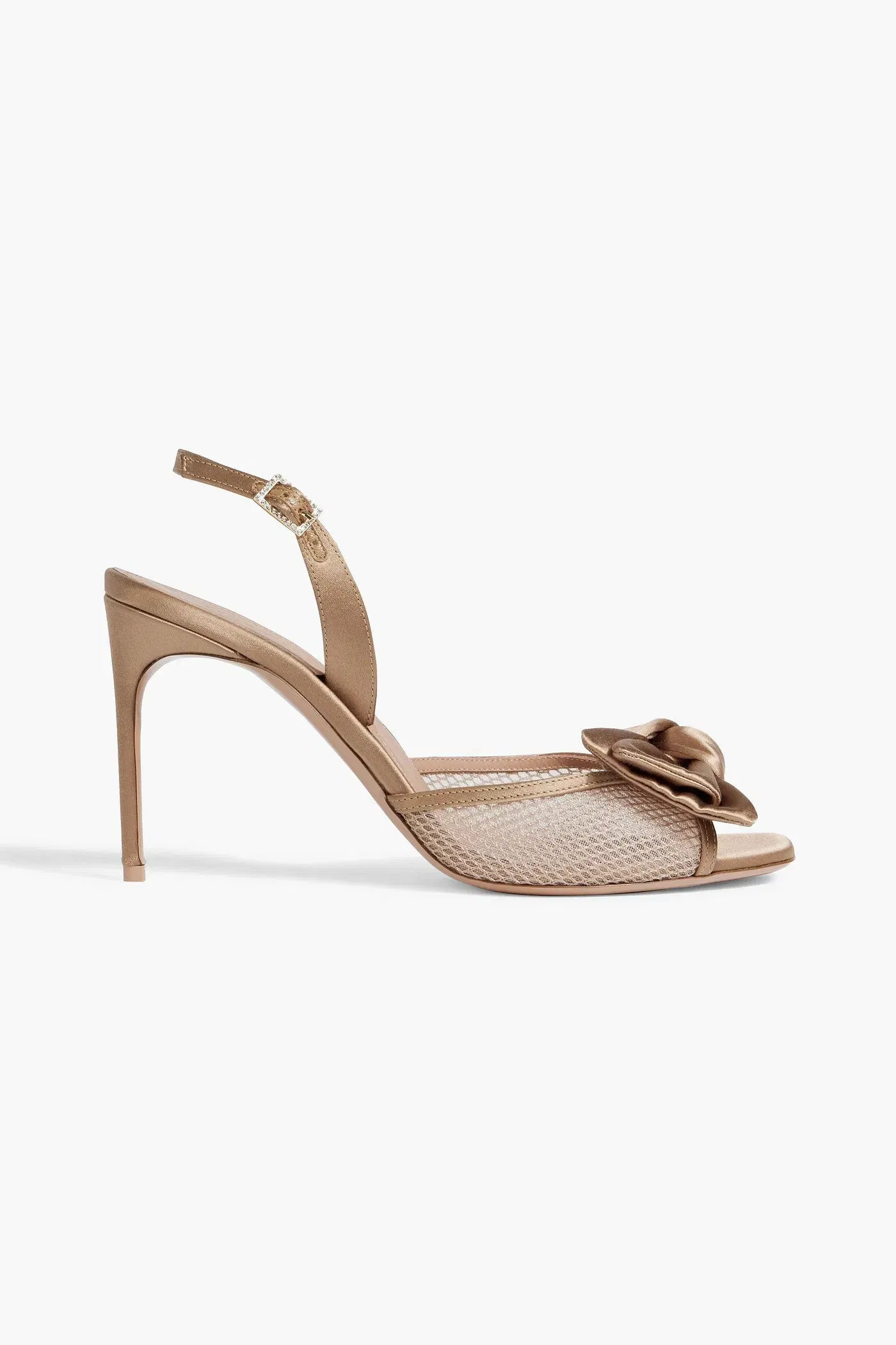Malone Souliers Maera 90 Bow-Detailed Satin And Mesh Slingback Sandals Mushroom Women's
