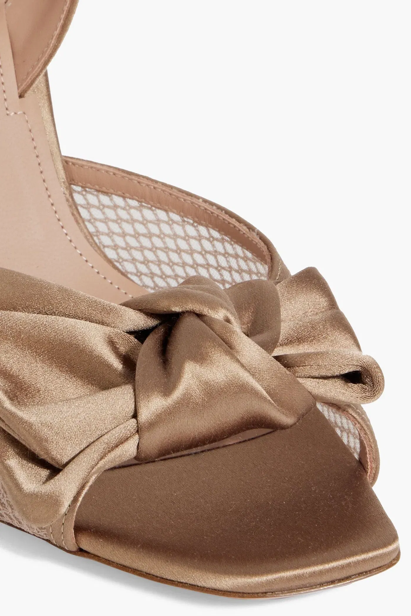 Malone Souliers Maera 90 Bow-Detailed Satin And Mesh Slingback Sandals Mushroom Women's