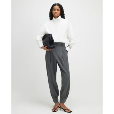 Grey Tailored Barrel Leg Trousers
