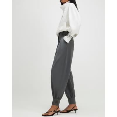 Grey Tailored Barrel Leg Trousers