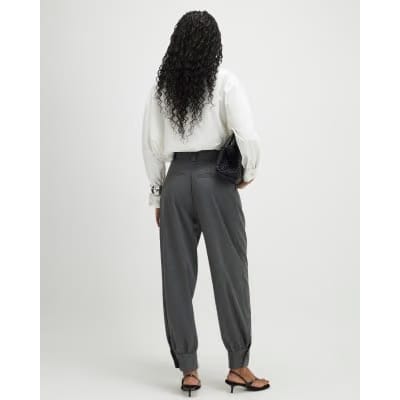 Grey Tailored Barrel Leg Trousers
