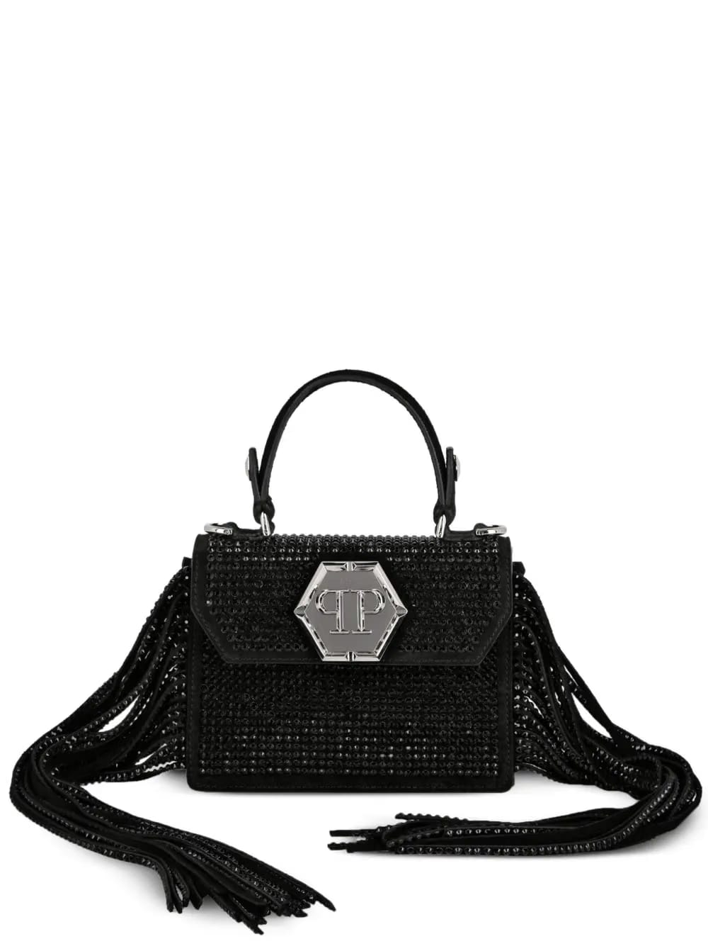 Superheroin crystal-embellished tote bag