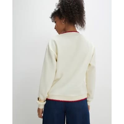 Cream Long Sleeve Embroidered Sweat Cardigan