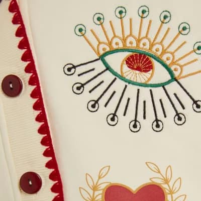 Cream Long Sleeve Embroidered Sweat Cardigan