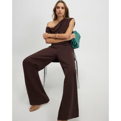Brown Ponte Wide Leg Trousers