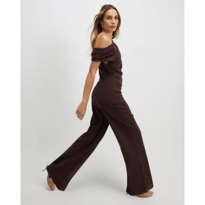 Brown Ponte Wide Leg Trousers