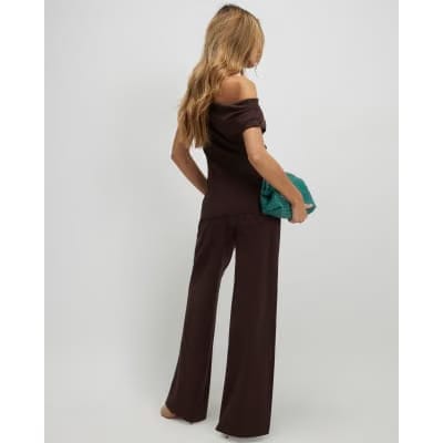 Brown Ponte Wide Leg Trousers