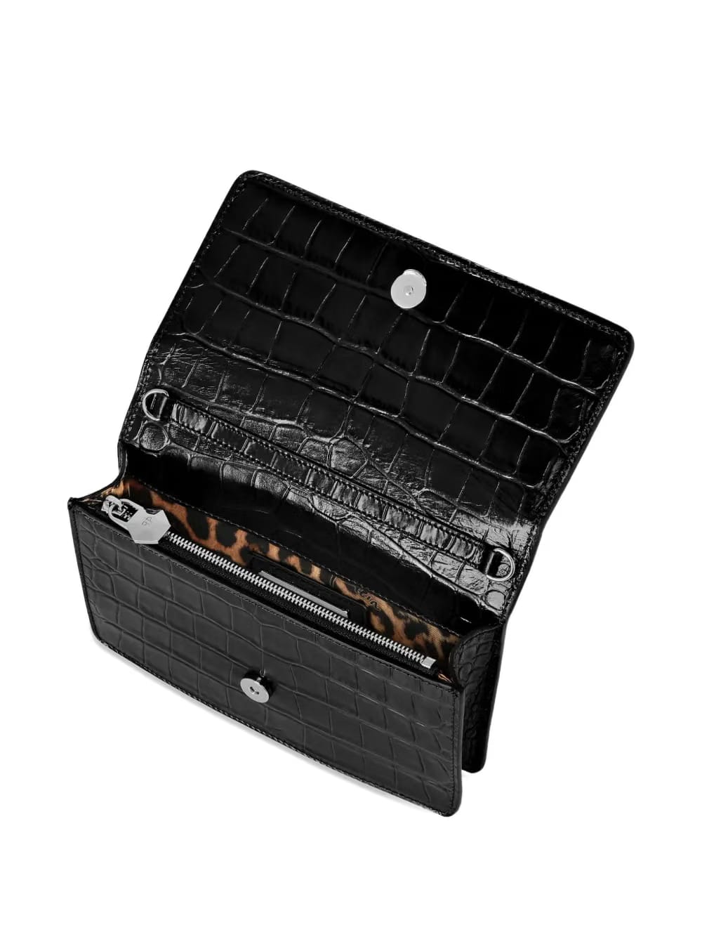 crystal-embellished crocodile-effect clutch