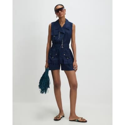 Navy Sleeveless Utility Playsuit
