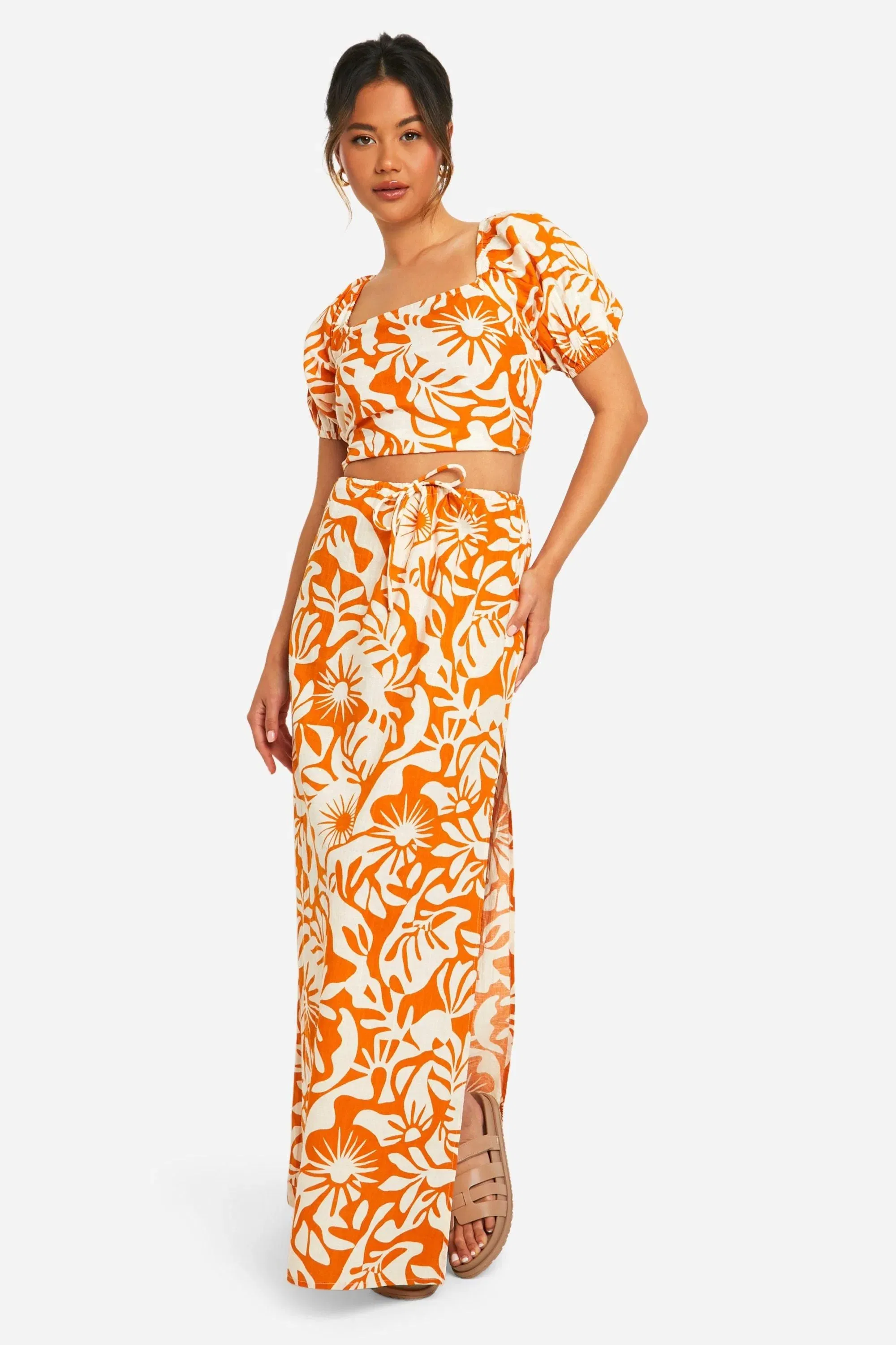Abstract Floral Printed Cotton Maxi Skirt