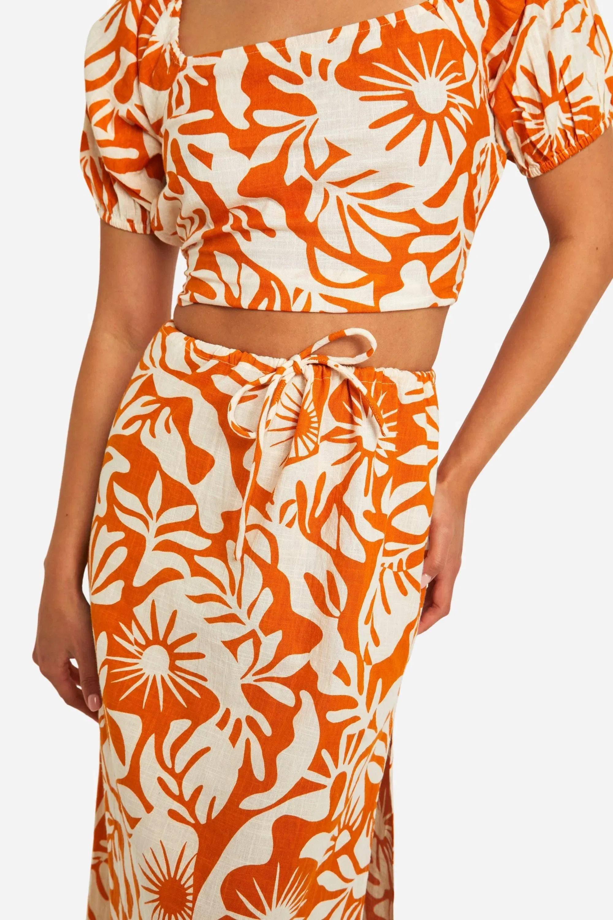 Abstract Floral Printed Cotton Maxi Skirt