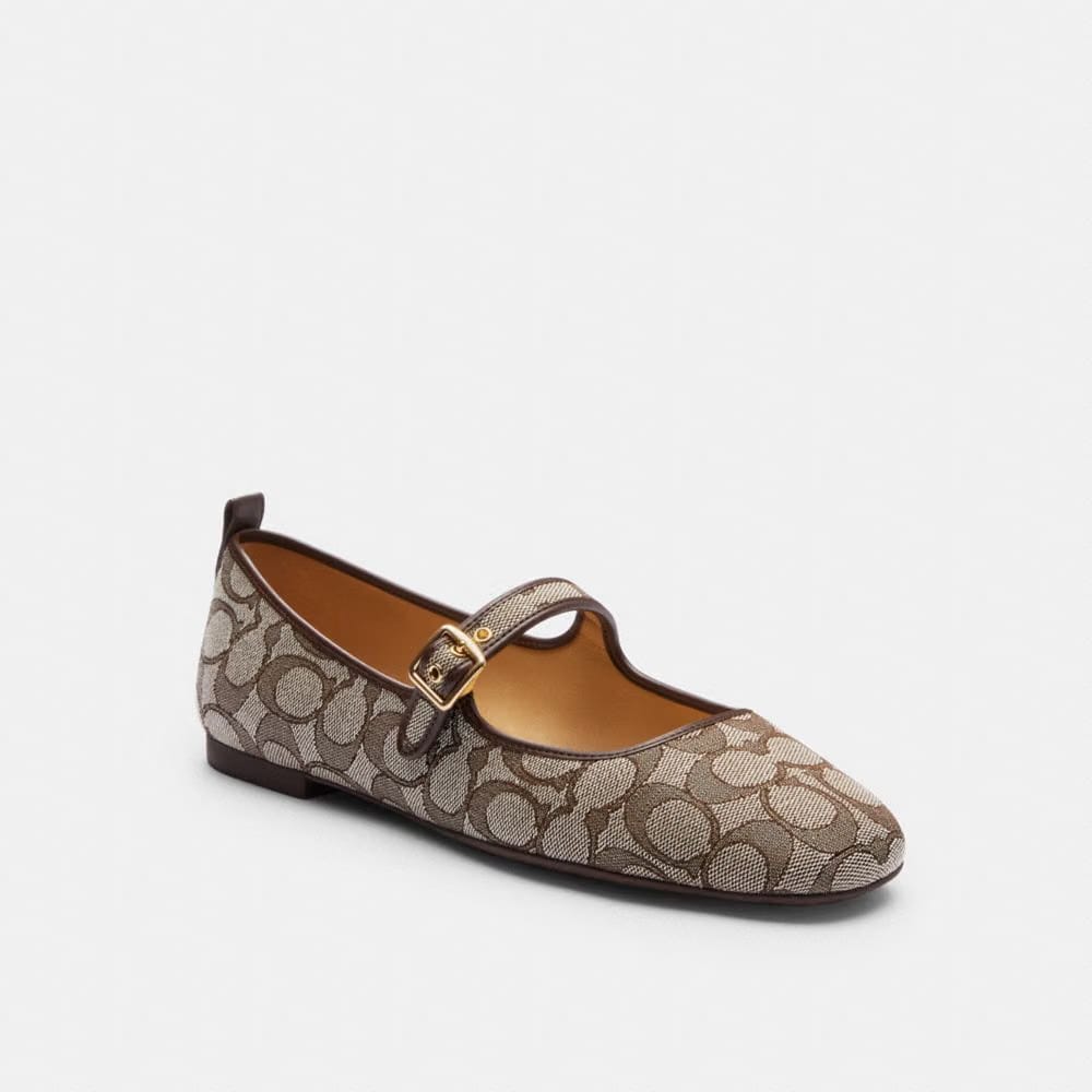 Women's Coach C Rivet Mary Jane In Signature Jacquard Oak Maple