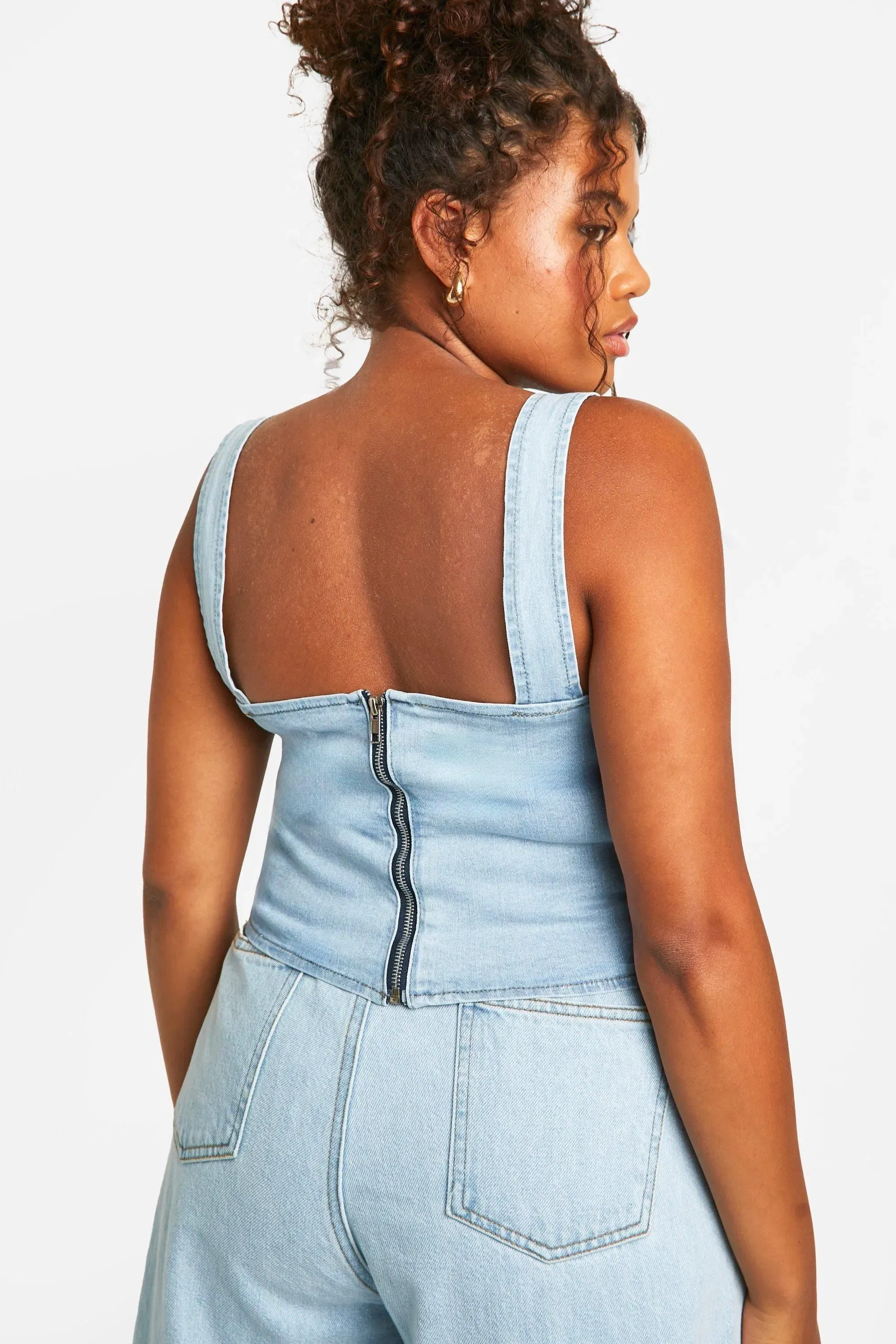 Plus Bow Detail Denim Corset Top