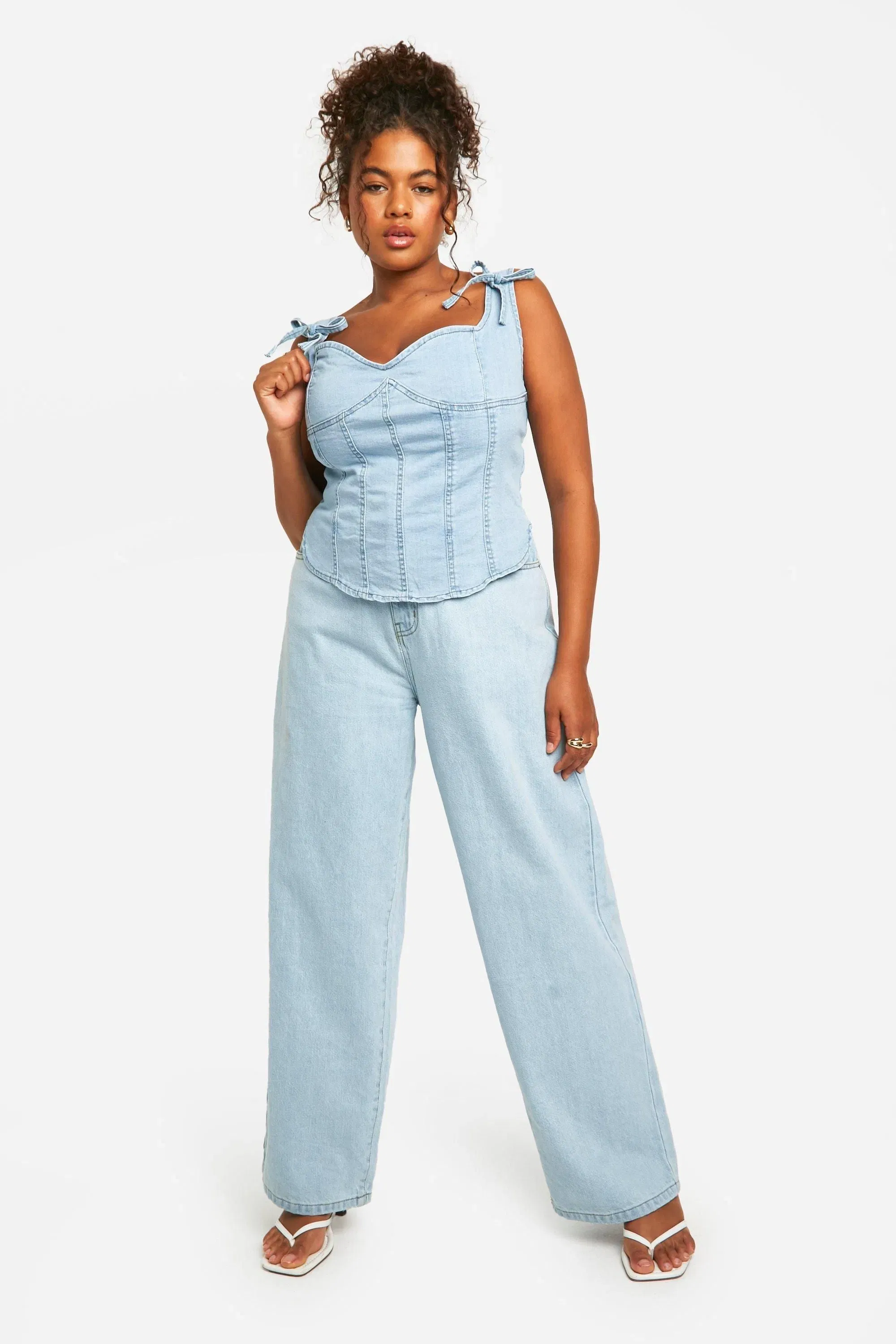 Plus Bow Detail Denim Corset Top