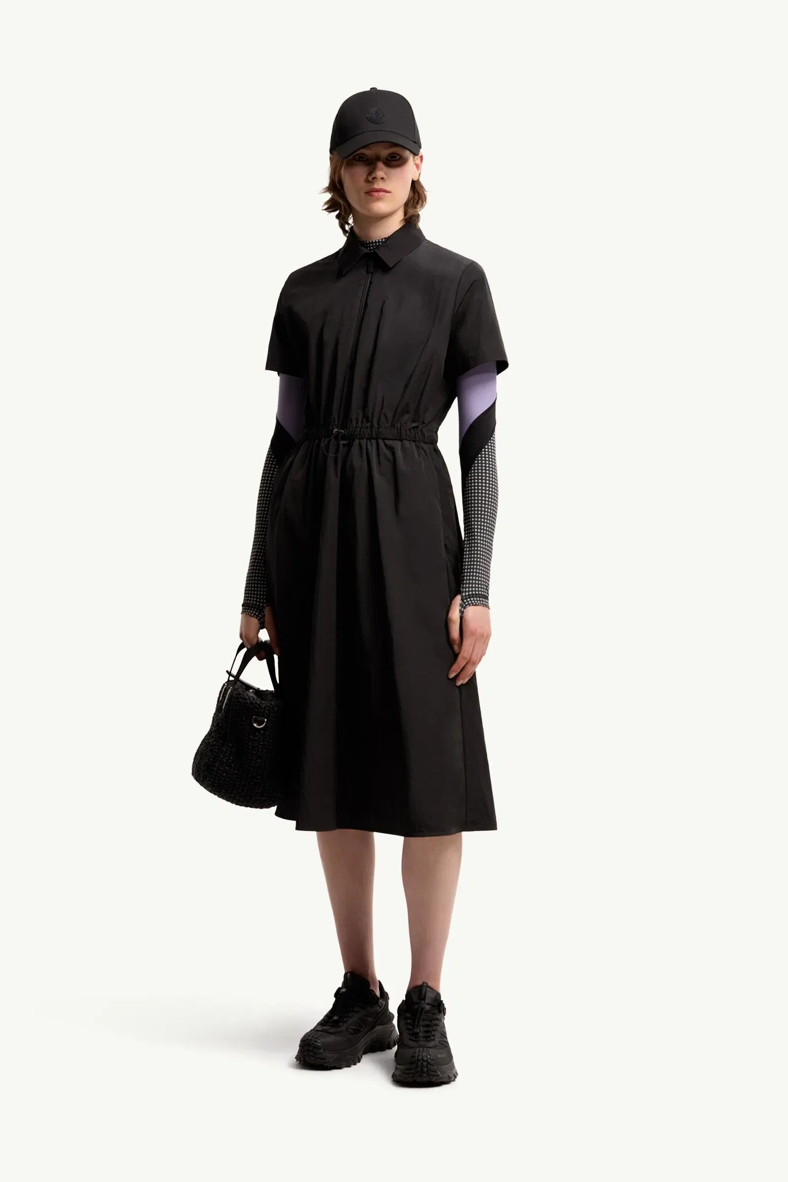 Moncler Pleated Mid-Length Shirt Dress Black Black