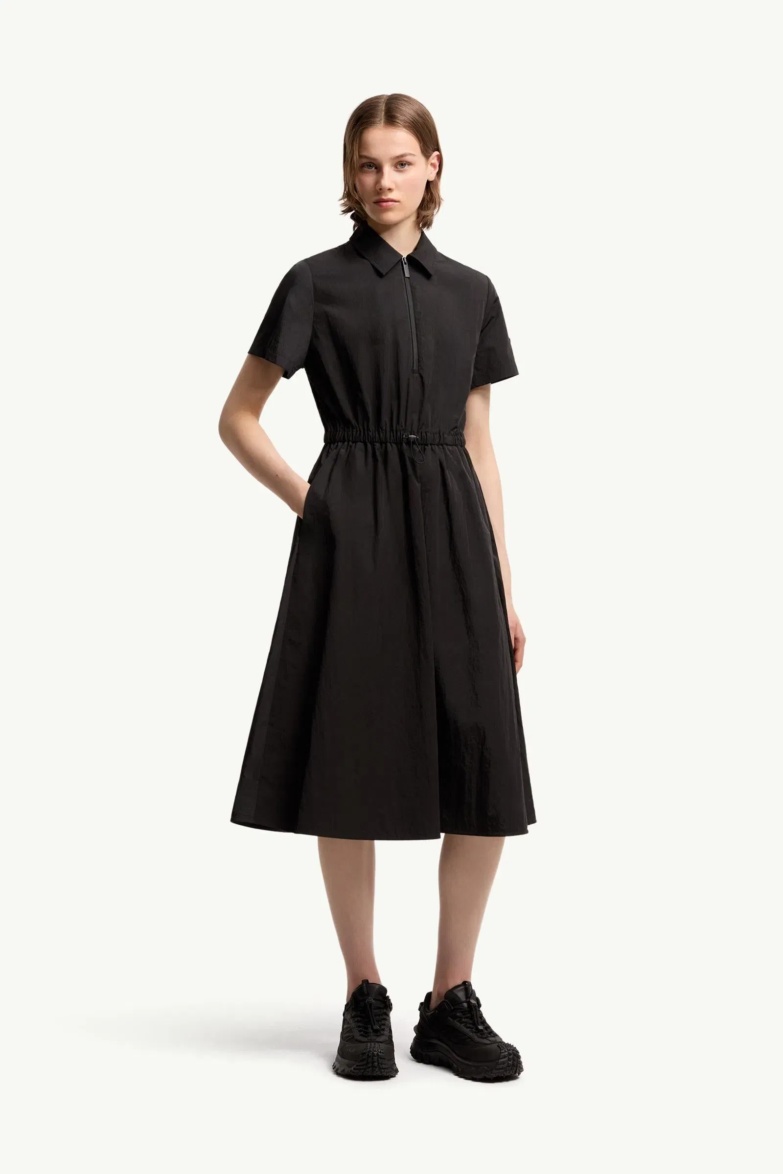 Moncler Pleated Mid-Length Shirt Dress Black Black