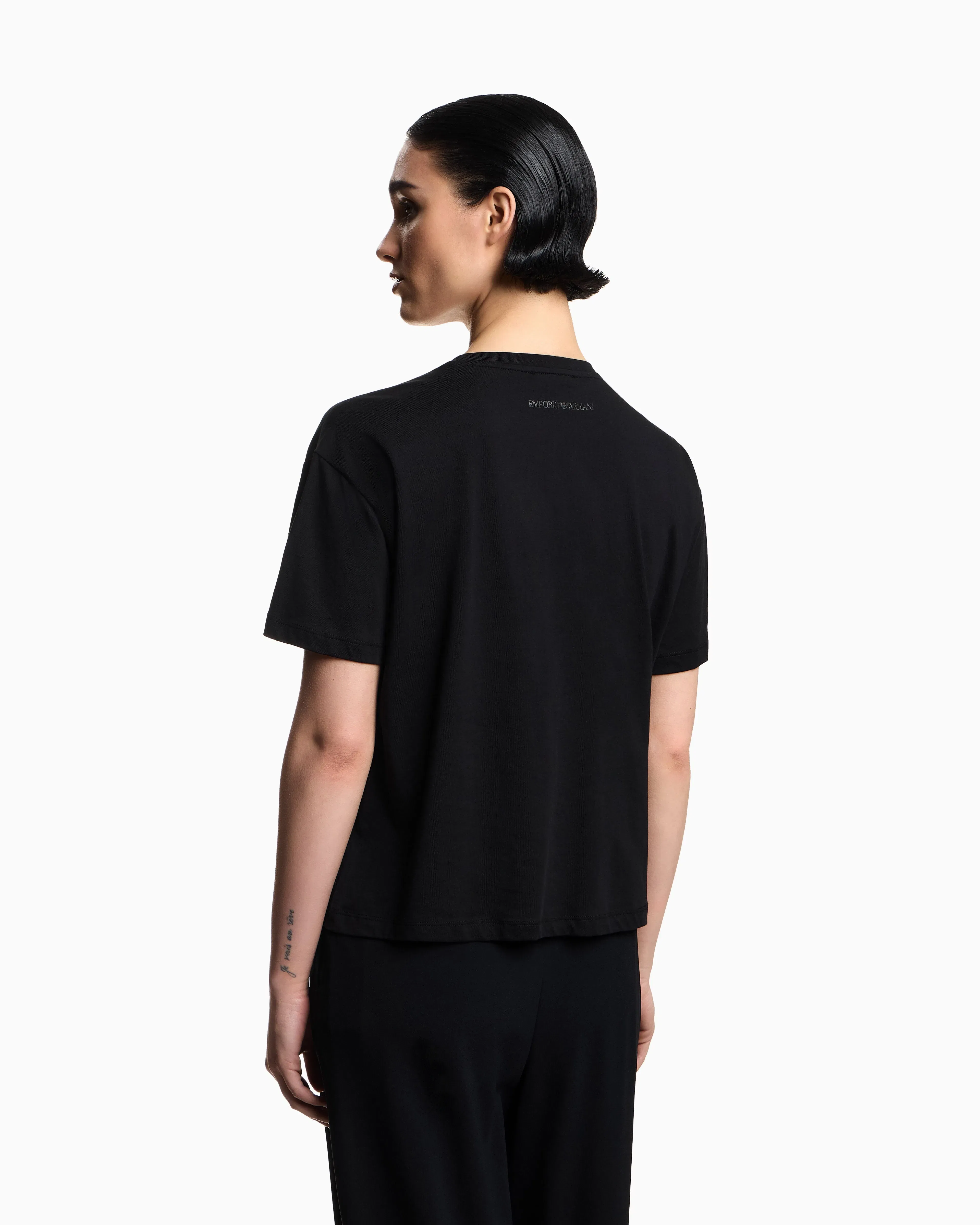 Emporio Armani jersey T-shirt with rhinestone eagle