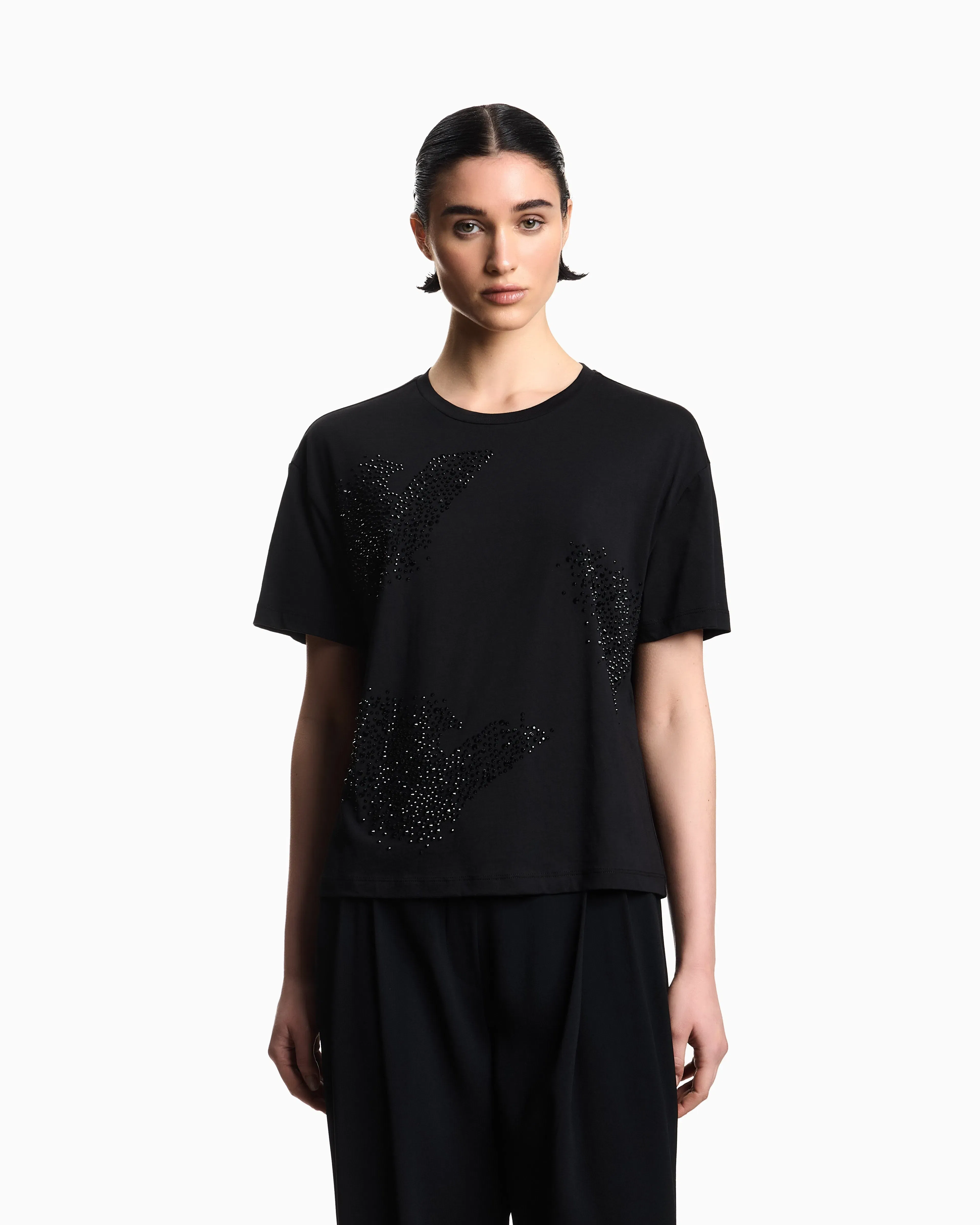 Emporio Armani jersey T-shirt with rhinestone eagle