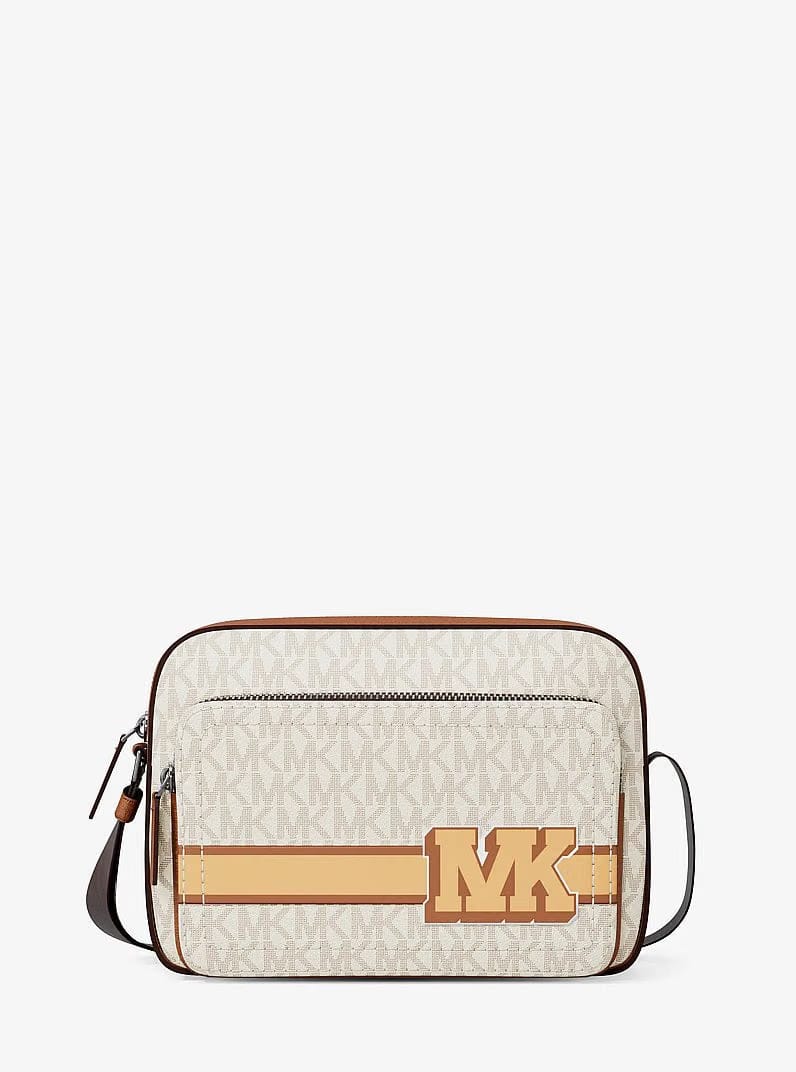 Michael Kors Cooper Embellished Signature Logo Flight Bag Vanilla Combo