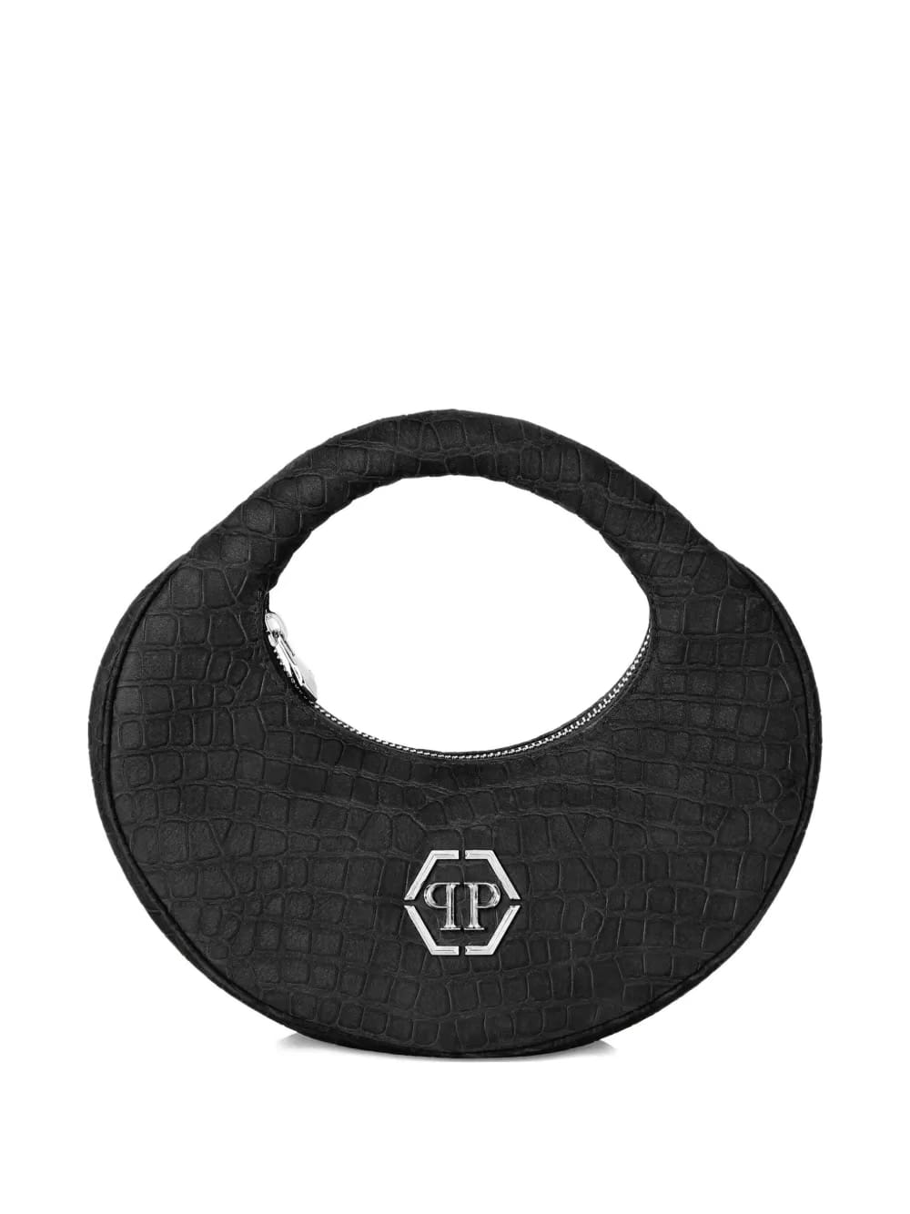 croco-embossed arc-handle tote bag