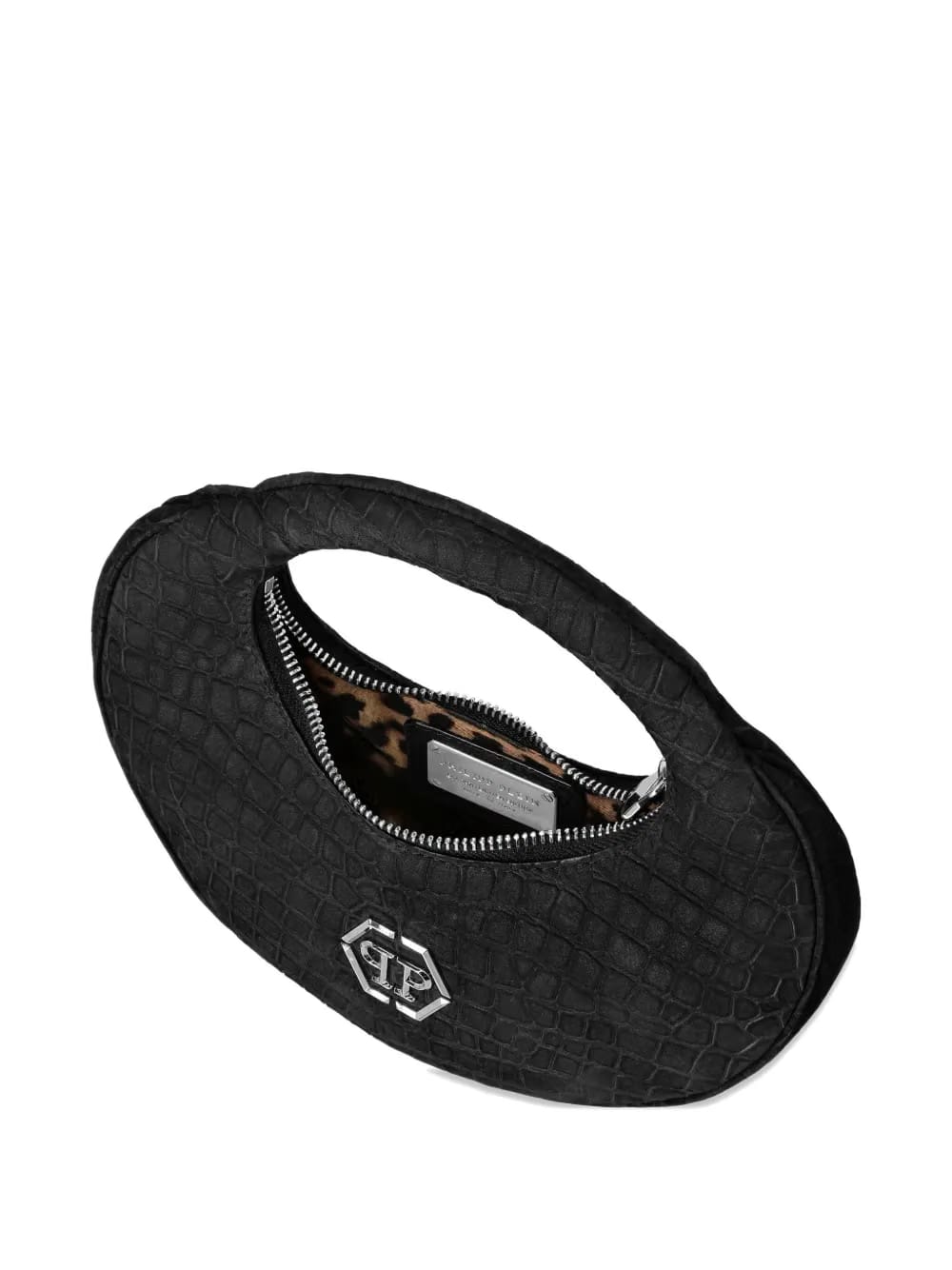 croco-embossed arc-handle tote bag