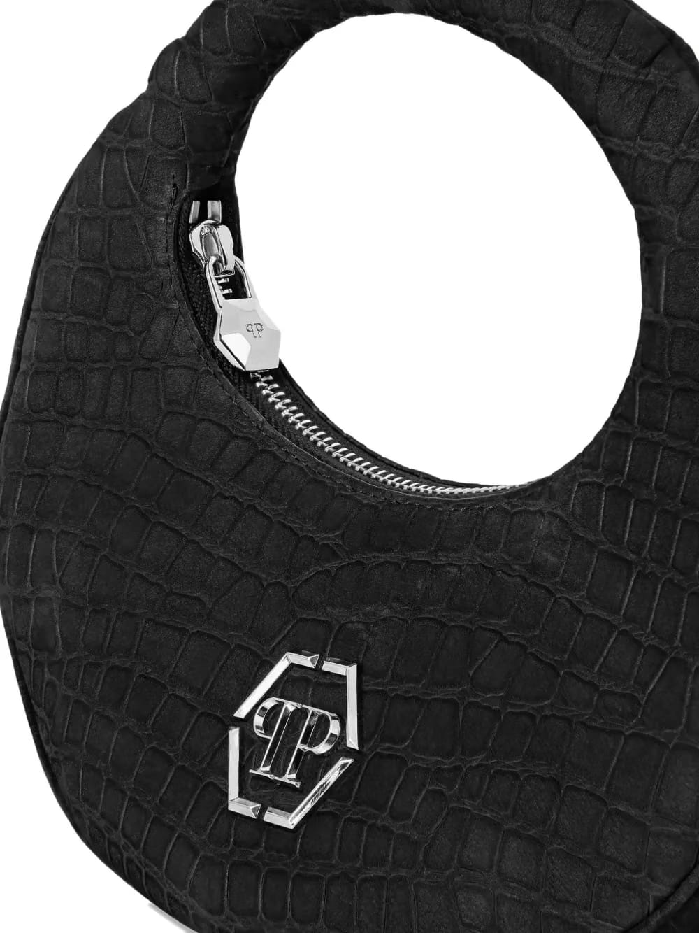 croco-embossed arc-handle tote bag