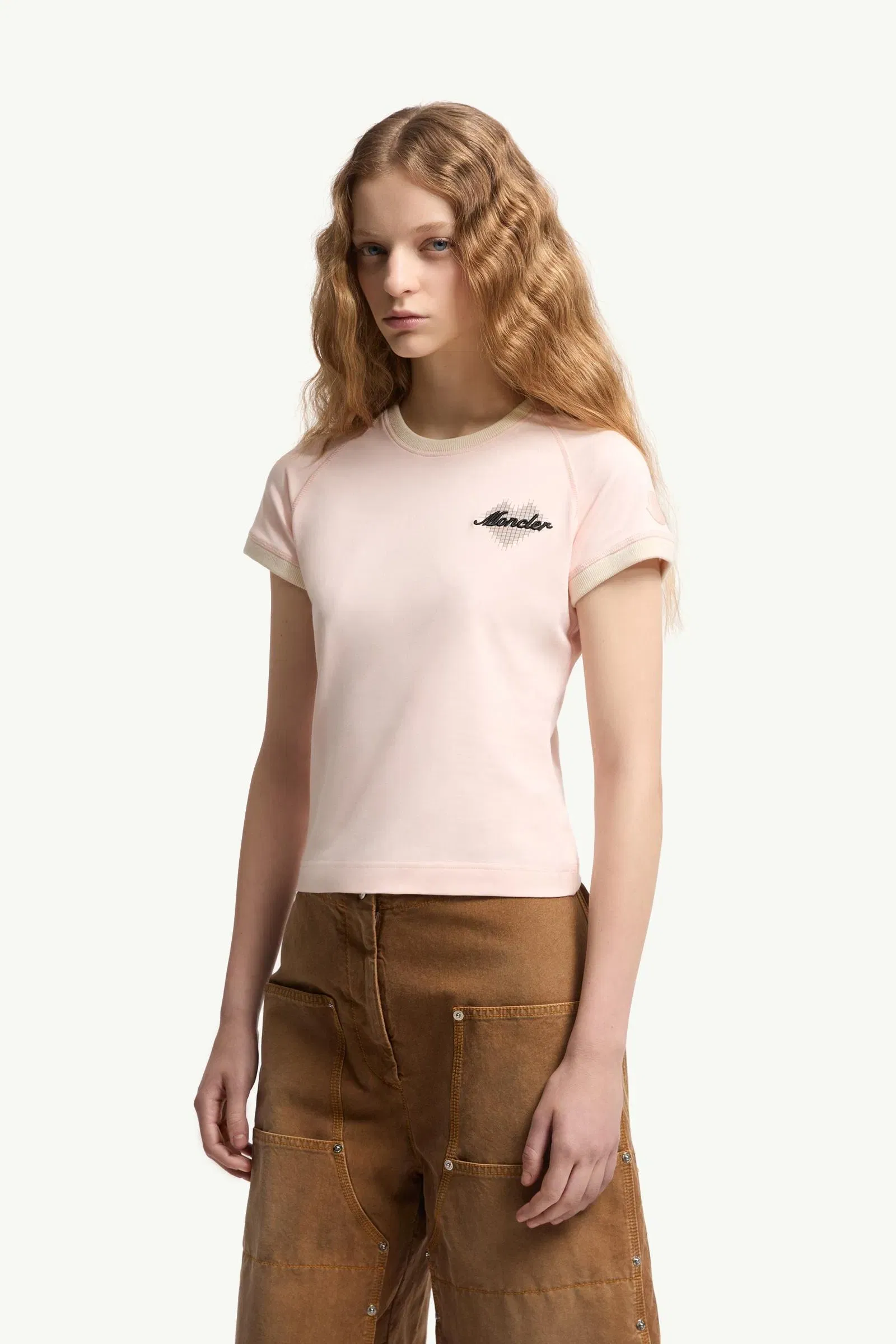 Moncler Heart Logo Cotton T-Shirt Light Pink Light Pink