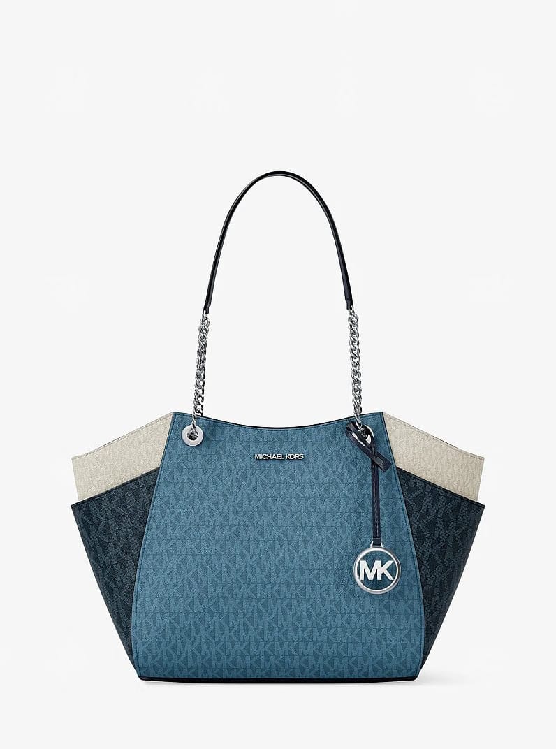 Michael Kors Jet Set Large Color-Block Signature Logo Shoulder Bag Denim Multi