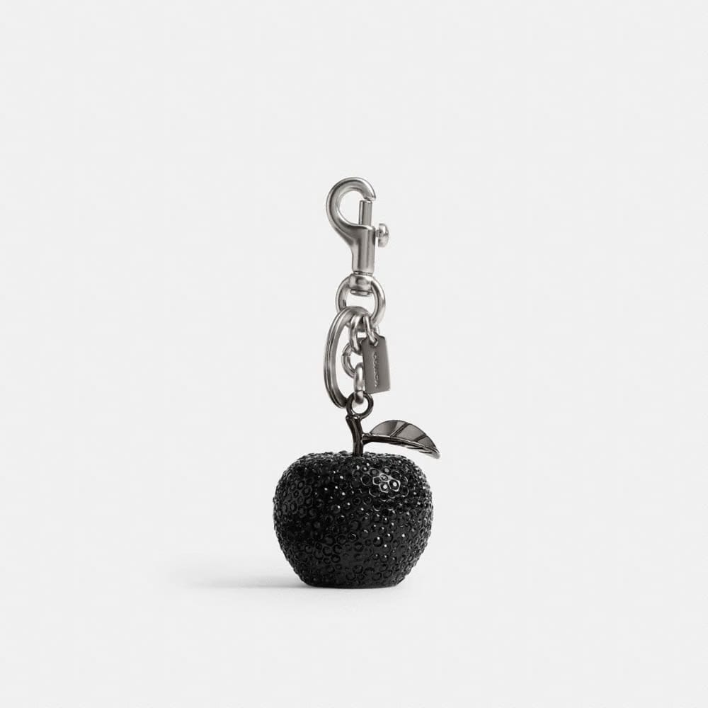 Coach Crystal Apple Bag Charm Silver Black