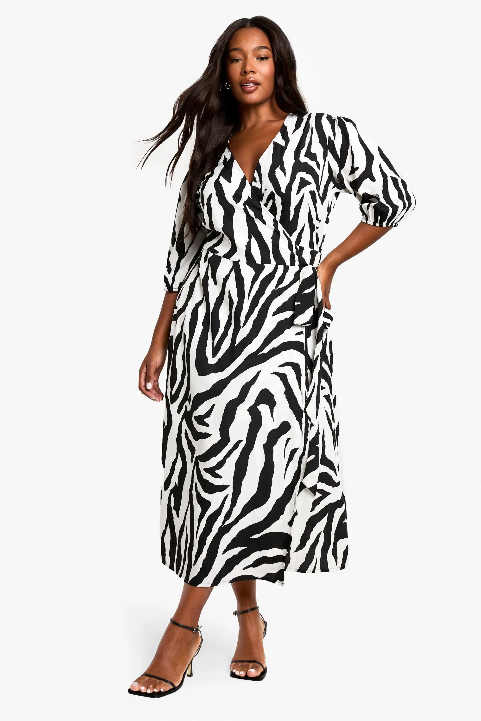 Plus Woven Animal Print Wrap Midi Dress