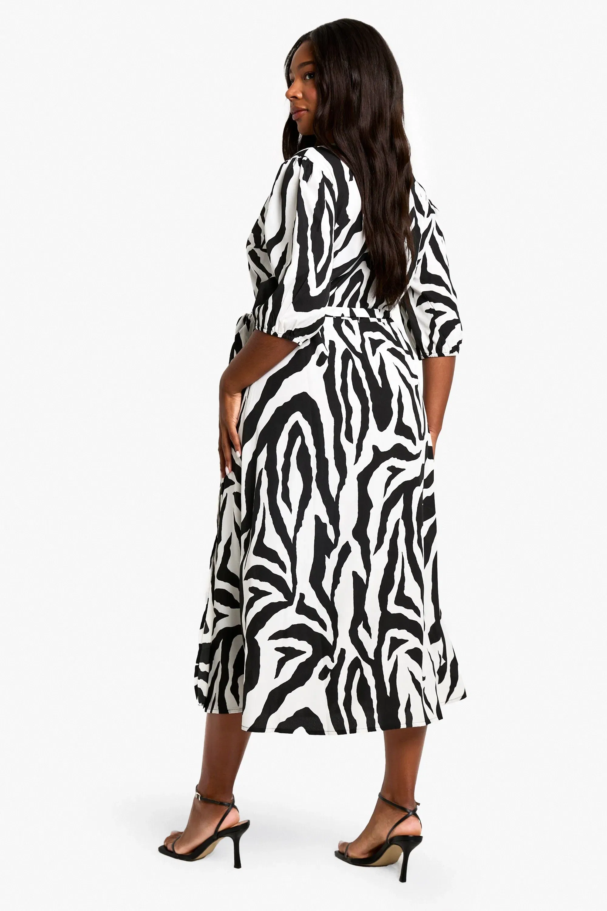 Plus Woven Animal Print Wrap Midi Dress
