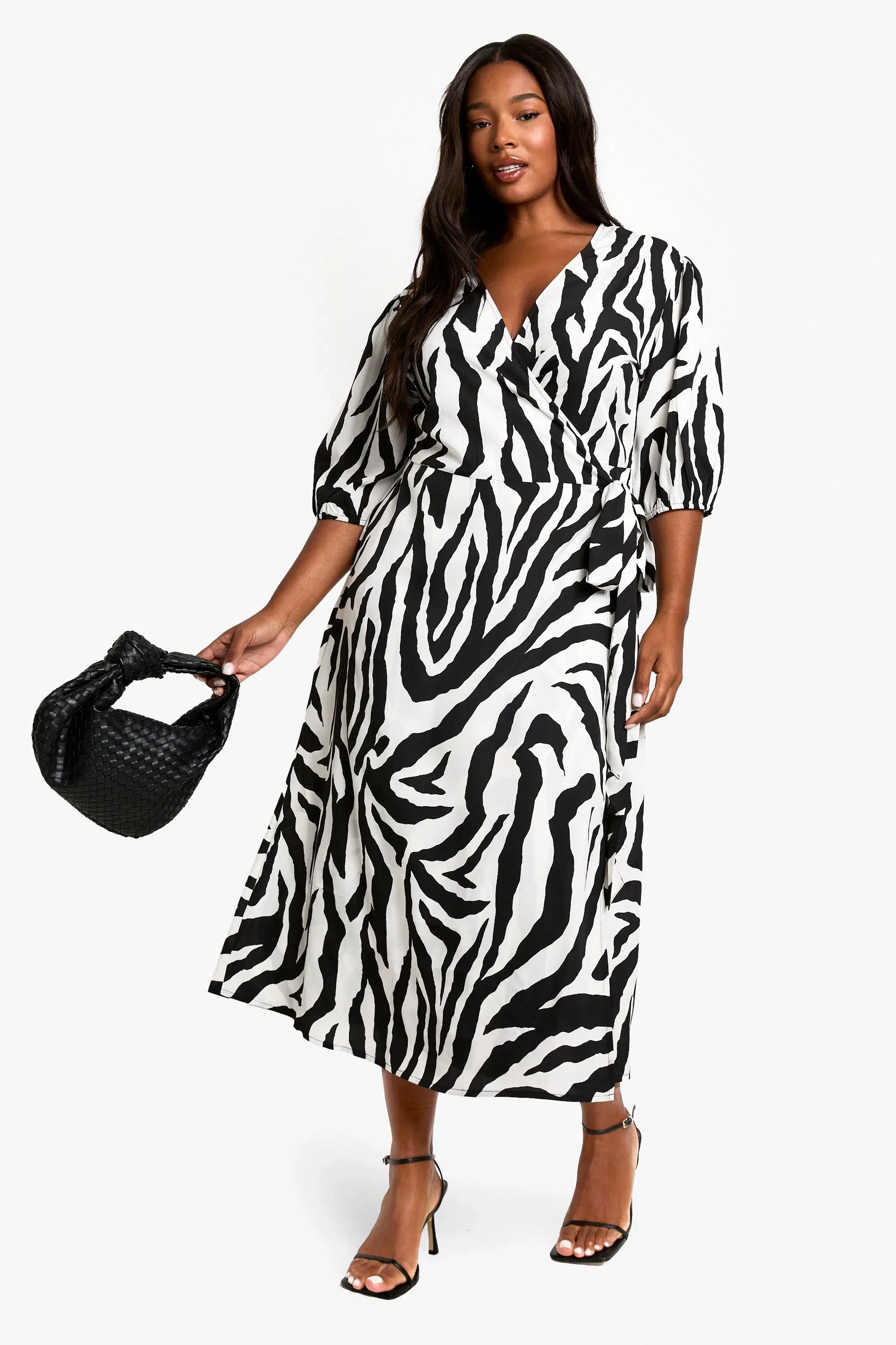 Plus Woven Animal Print Wrap Midi Dress