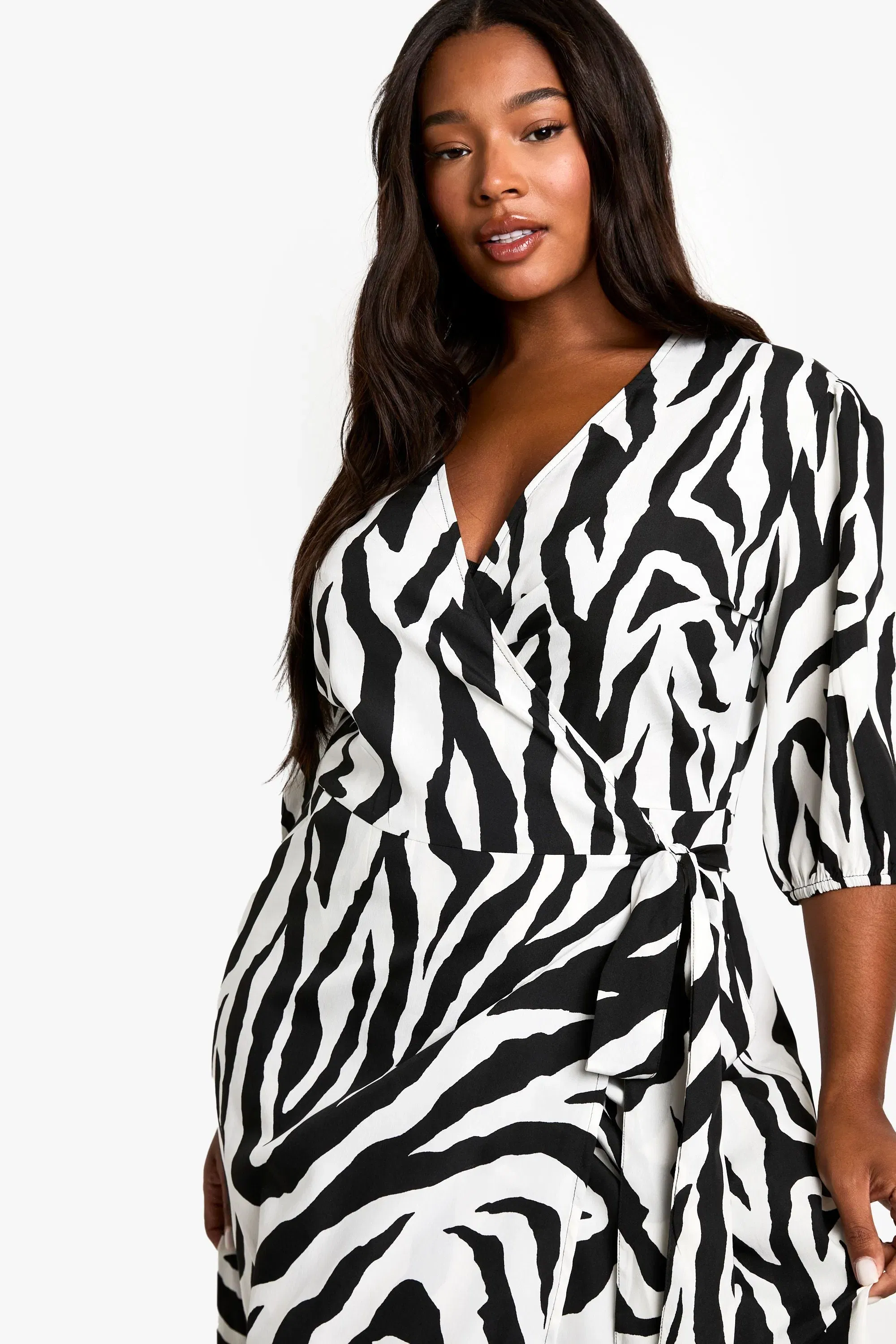 Plus Woven Animal Print Wrap Midi Dress
