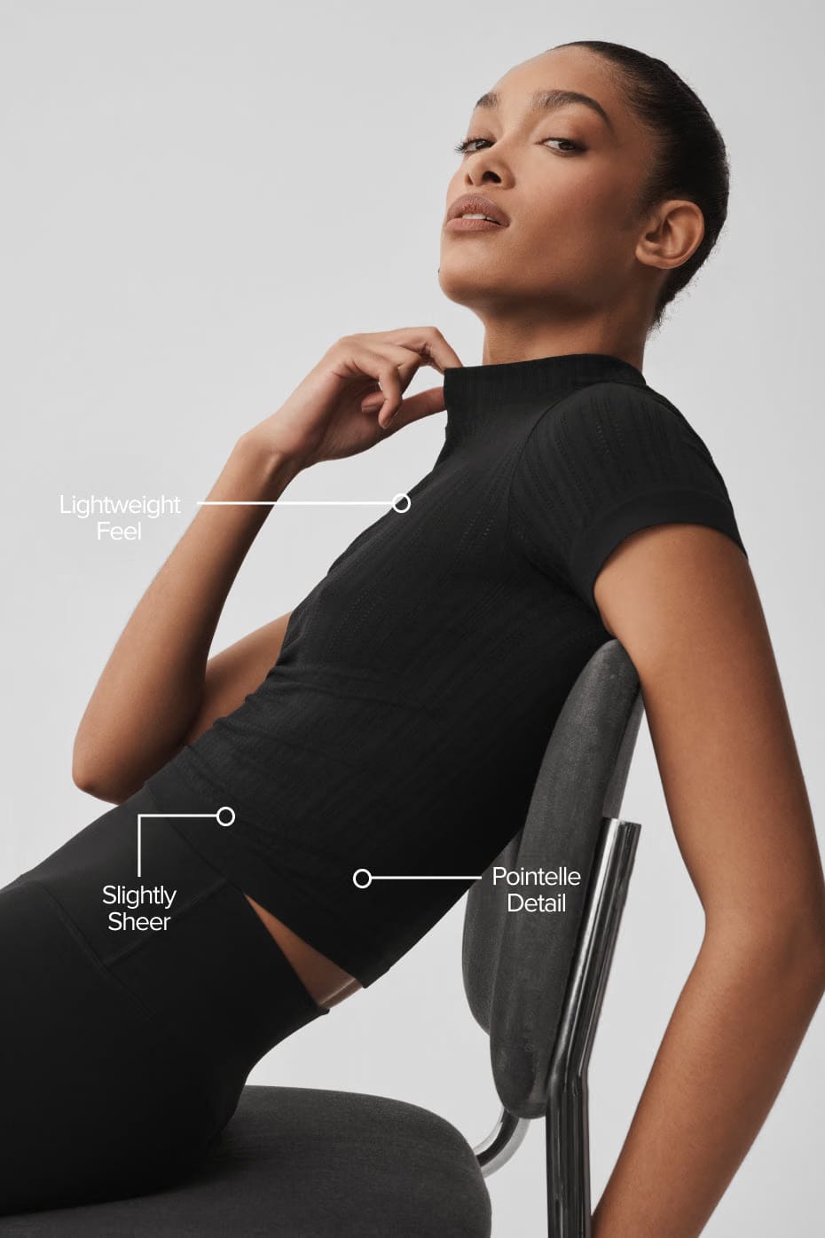 Seamless Pointelle Mock Neck Short Sleeve