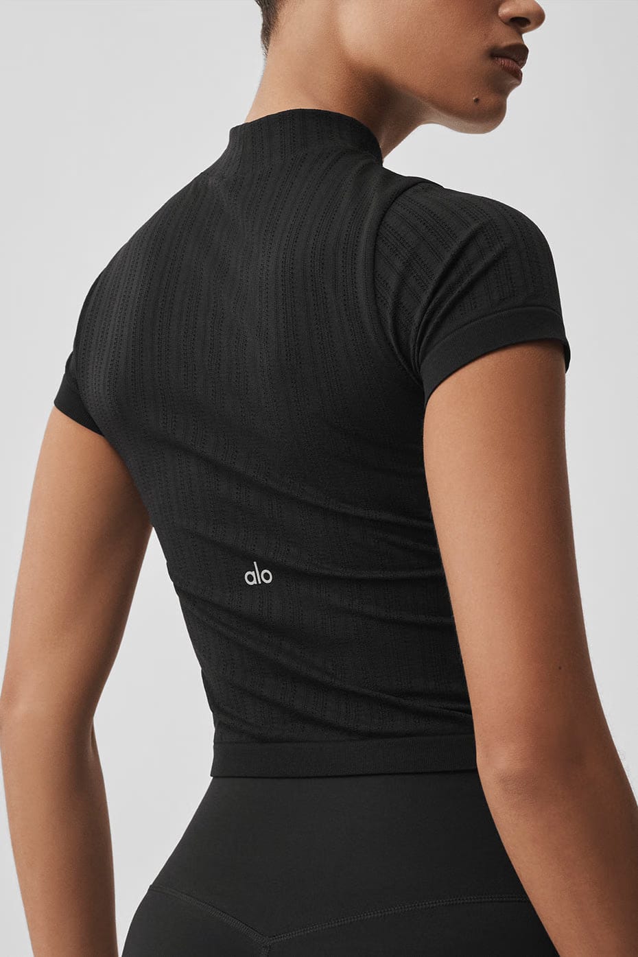 Seamless Pointelle Mock Neck Short Sleeve