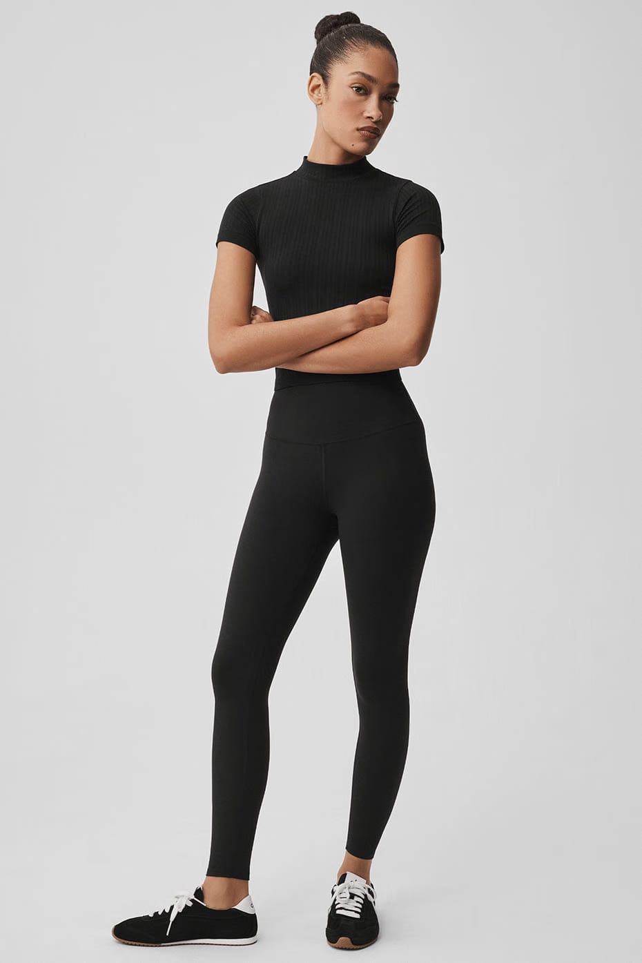 Seamless Pointelle Mock Neck Short Sleeve