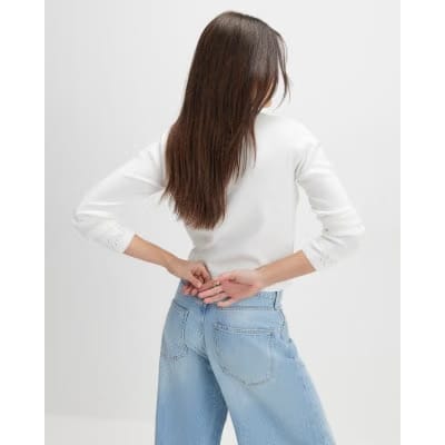 White Scallop Trim Diamante Button Cardigan