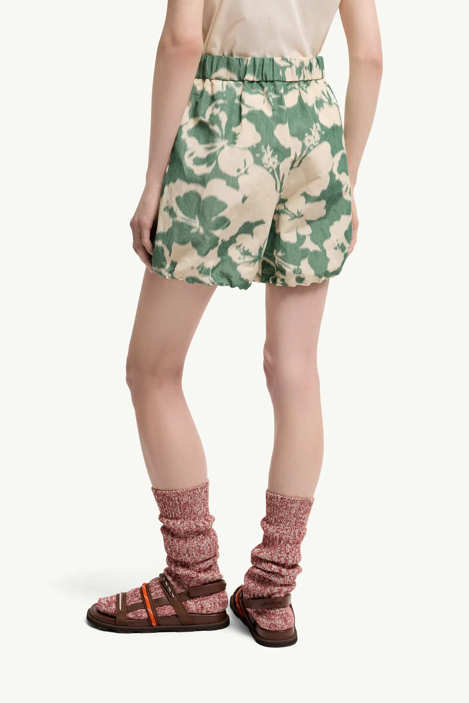 Moncler Floral Print Chiné Shorts Beige & Green Beige & Green