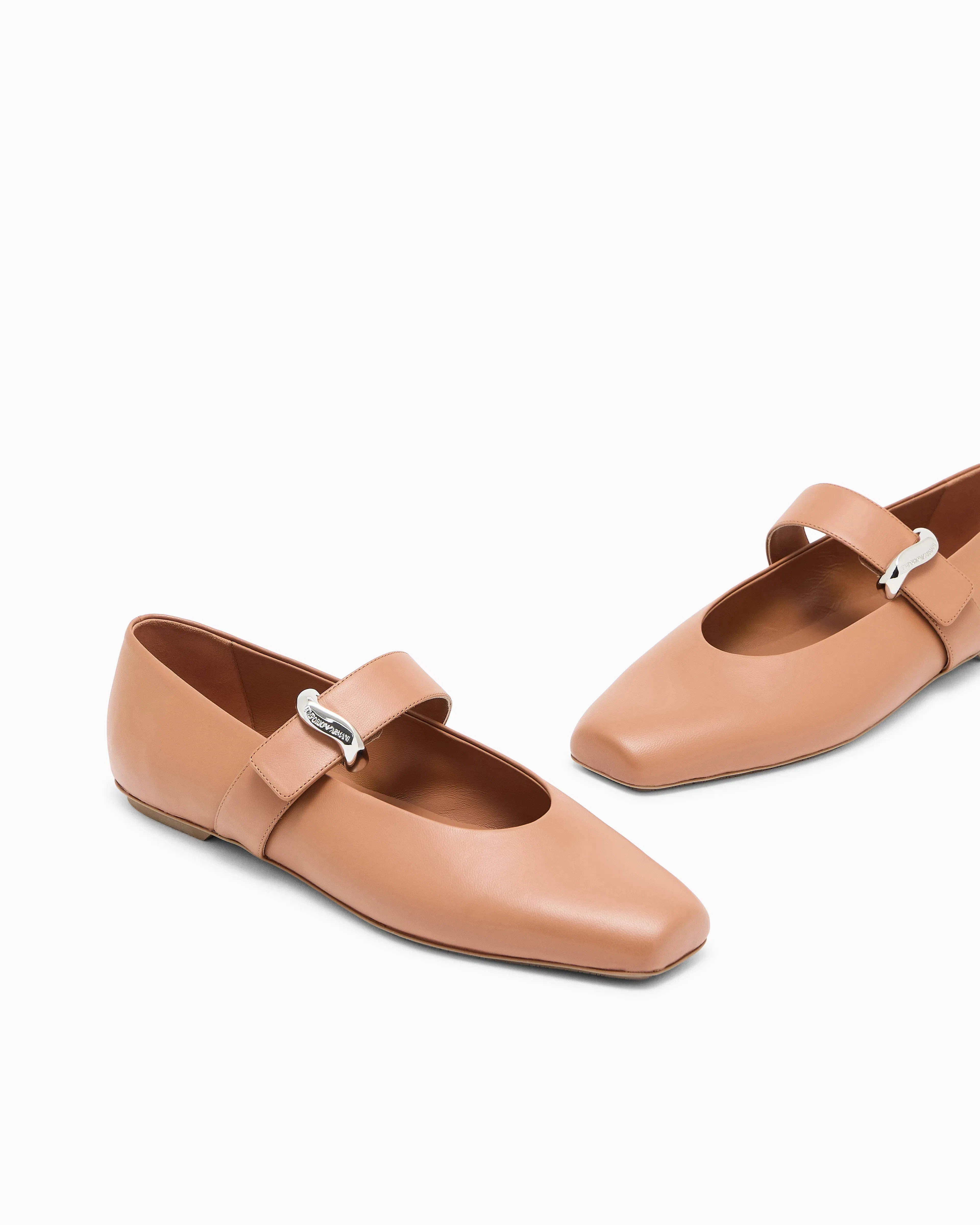 Emporio Armani Nappa-Leather Ballerinas Beige
