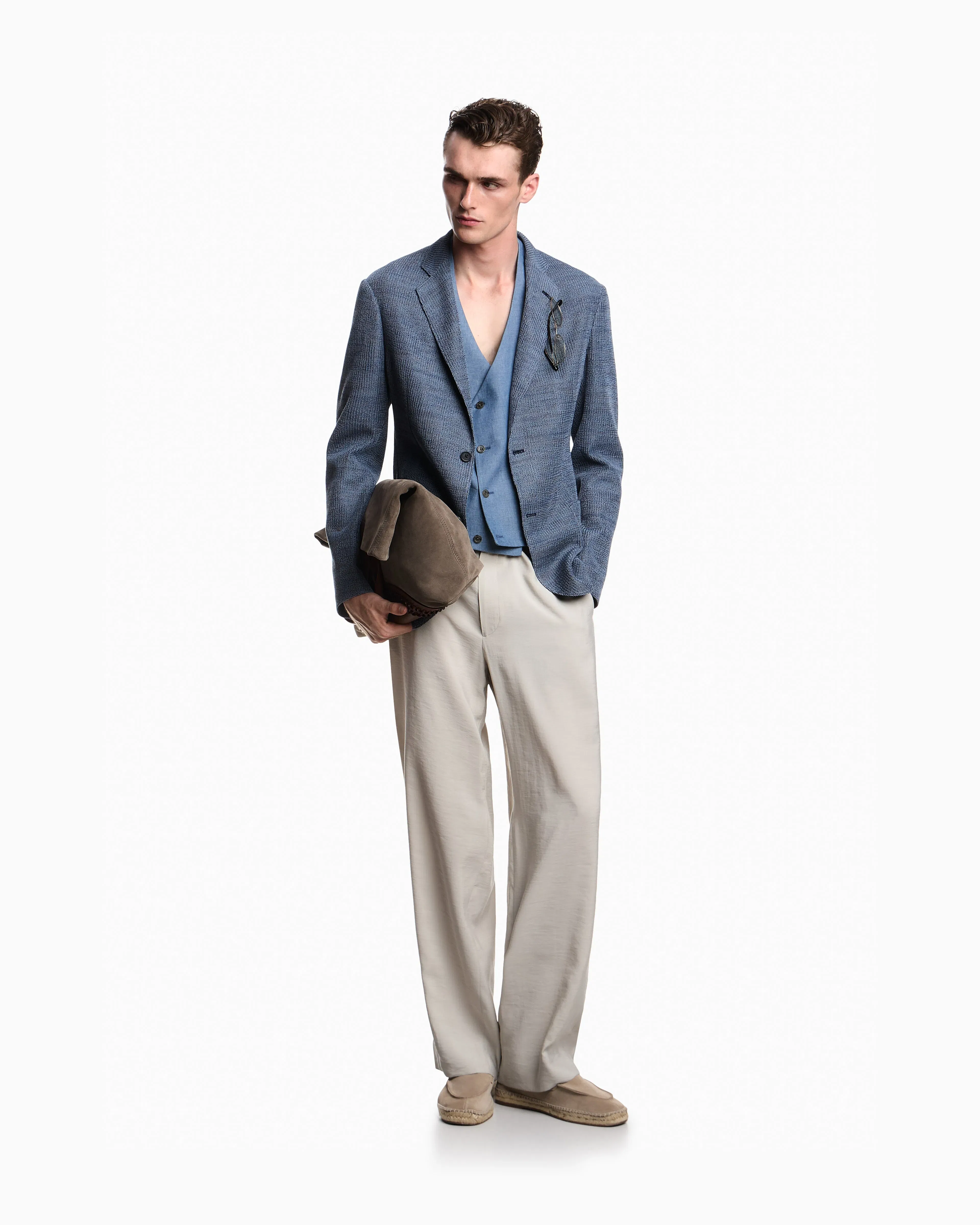 Emporio Armani Icon peach-finish canvas trousers