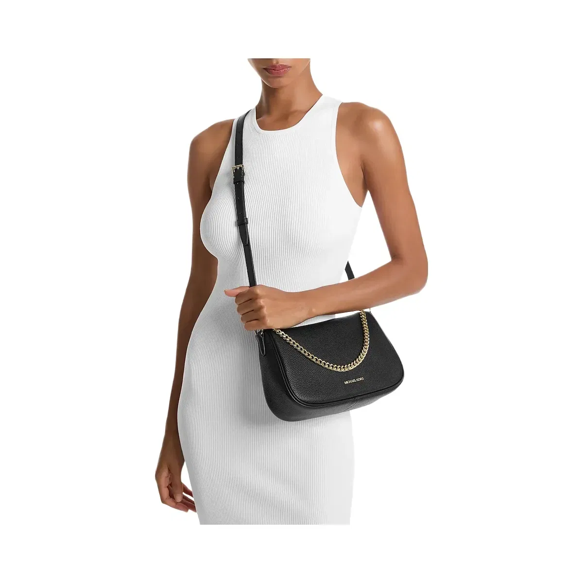 Michael Kors Carmela Medium Pebbled Leather Convertible Crossbody Bag Black