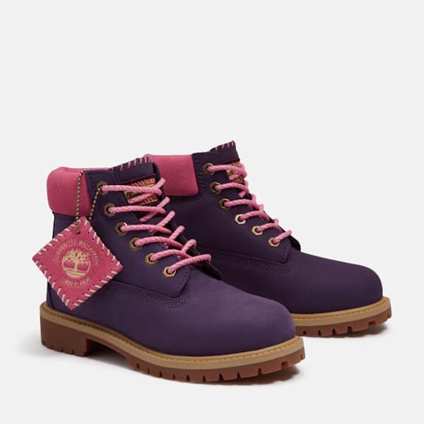 Youth Timberland Premium 6-Inch Waterproof Boot Dark Purple Nubuck/Pink
