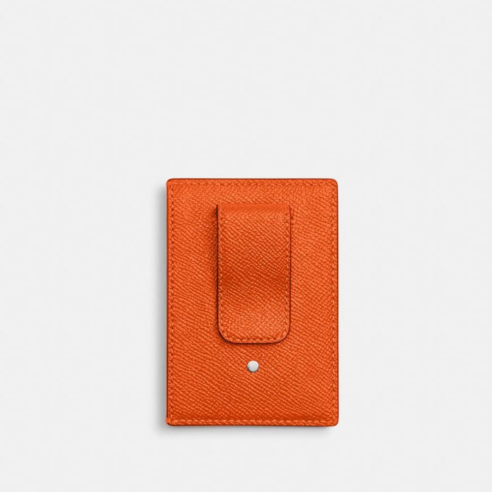 Coach Card Case With Money Clip Silver Spice Orange