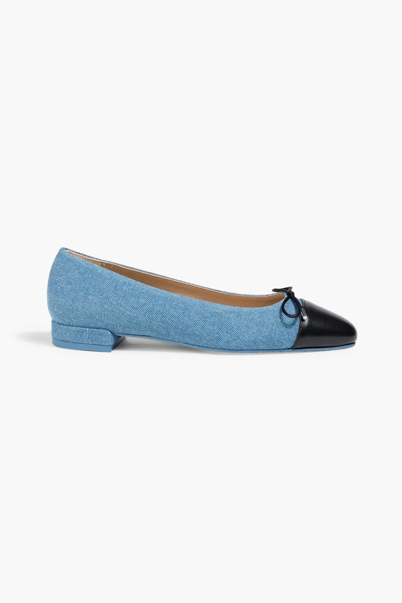 Stuart Weitzman Sleek Bow Leather-Trimmed Denim Ballet Flats Mid Denim Women's