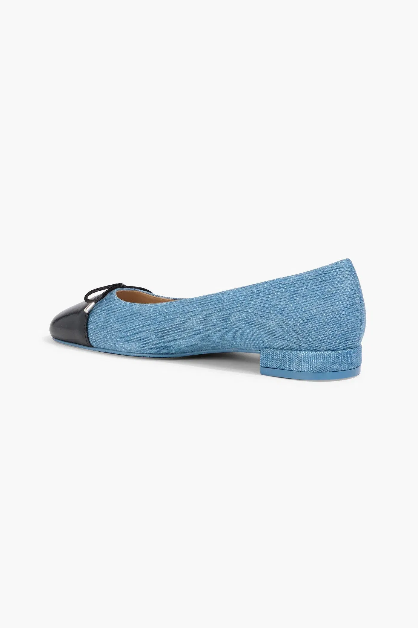 Stuart Weitzman Sleek Bow Leather-Trimmed Denim Ballet Flats Mid Denim Women's