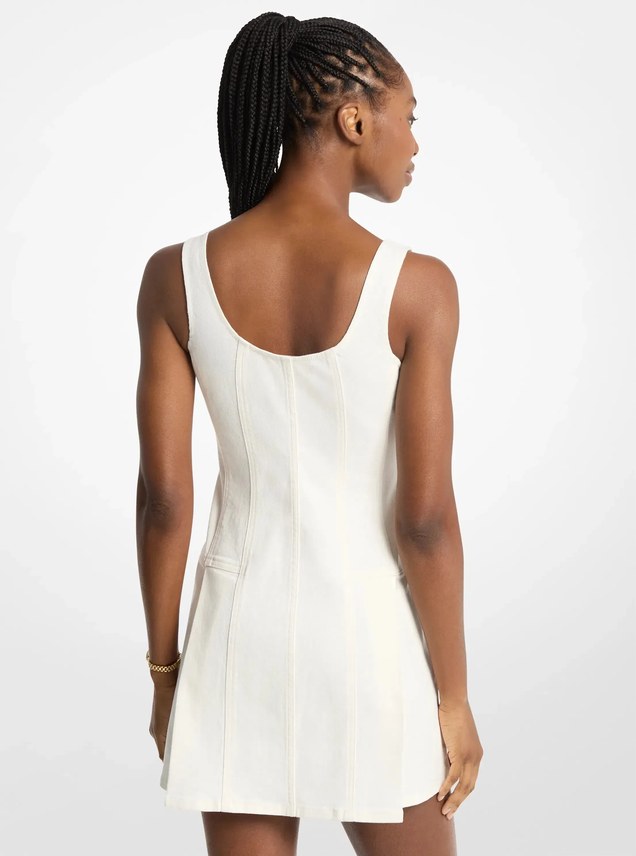 Michael Kors Pleated Denim Mini Dress BONE